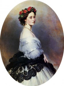 retrato de dama XIX con chal de encaje
