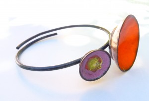 pulsera-brazalete cobre y esmalte -naranja y malva5